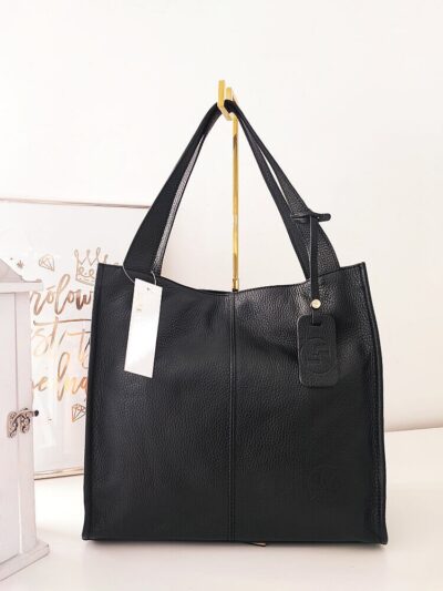 Laura Biaggi skórzana torba shopper czarna z przeszyciem