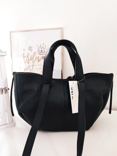 Laura Biaggi torba mini shopper skórzana czarna