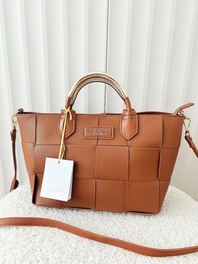 Valentino Creations torebka shopper camelowa plecionka