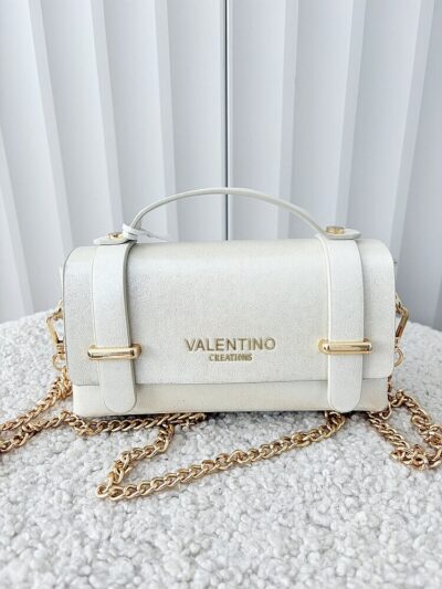 Valentino Creations torebka mini listonoszka jasnobeżowa błyszcząca