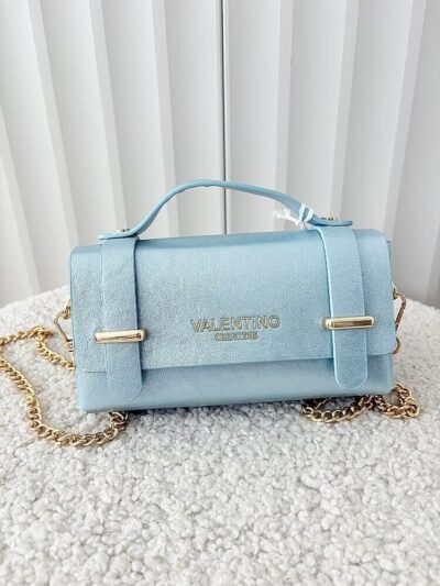 Valentino Creations torebka mini listonoszka jasnoniebieska błyszcząca