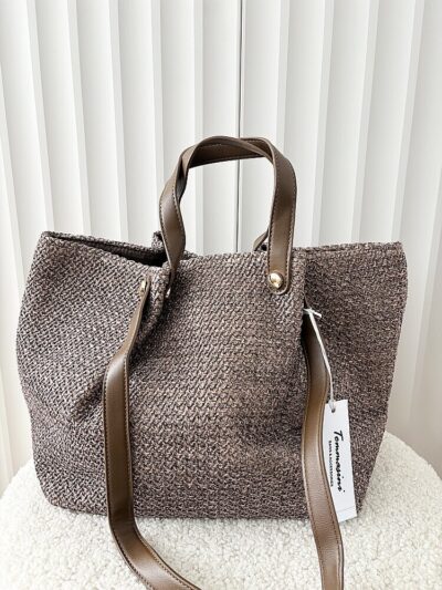 Torebka shopper koszyk na ramię brązowa