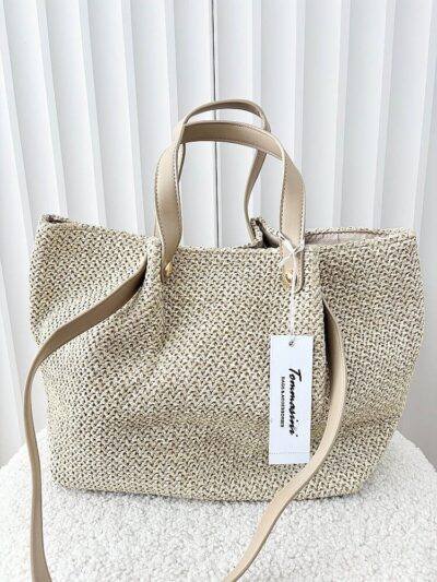 Torebka shopper koszyk na ramię beżowa