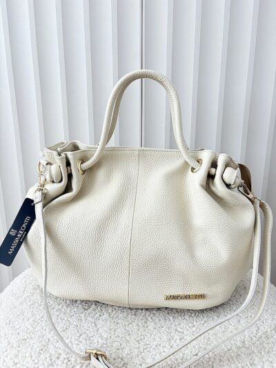 Massimo Contti torebka shopperka skórzana beżowa
