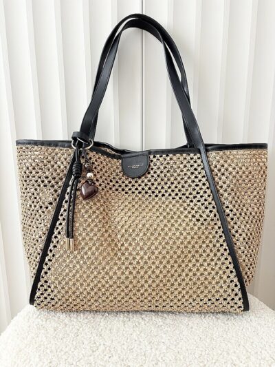 Flora&Co torebka shopper koszyk ciemnobeżowa z czarnym