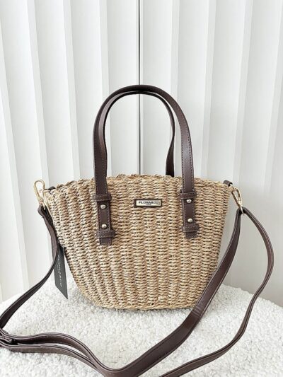 Flora&Co torebka mini shopper koszyk ciemnobeżowa z brązowym