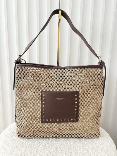 Flora&Co torebka shopper koszyk na ramię ciemnobeżowa z brązowym