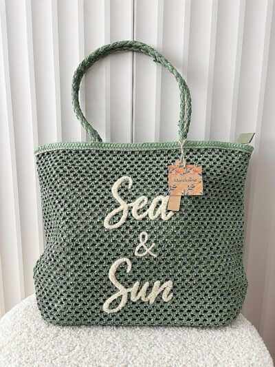 Mandoline torebka shopper koszyk na ramię zielona z napisem