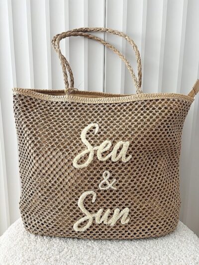 Mandoline torebka shopper koszyk na ramię taupe z napisem