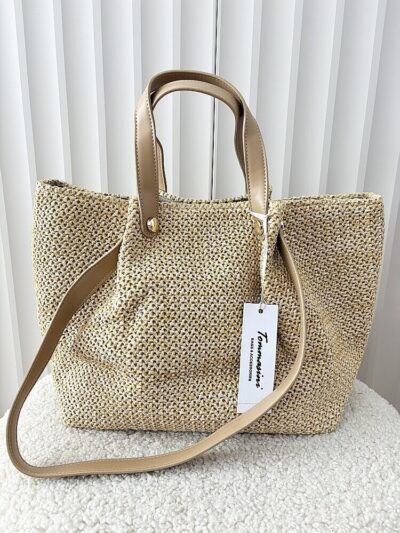 Torebka shopper koszyk na ramię ciemnobeżowa