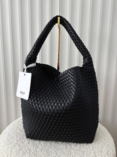 Torebka shopper na ramię czarna plecionka