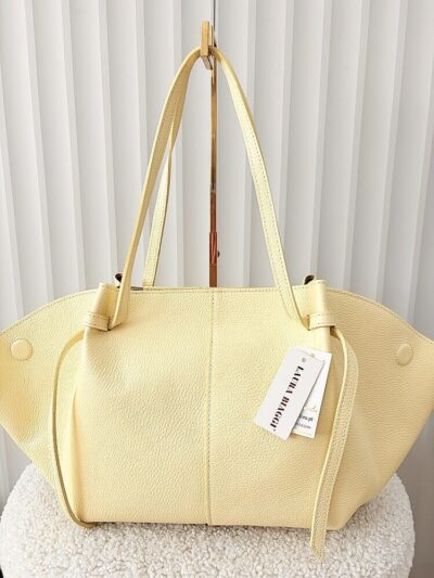 Laura Biaggi torba shopper skórzana żółta