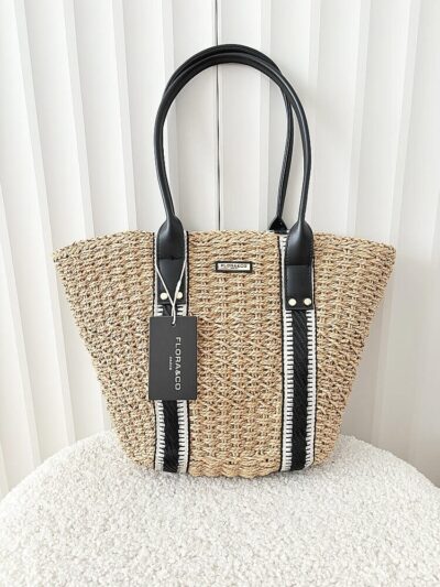 Flora&Co torebka shopper koszyk ciemnobeżowa z czarnym