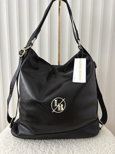 Laura Biaggi 2w1 torebka shopper plecak czarna lakierowana