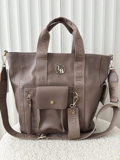 Laura Biaggi torba shopper taupe z kieszenią