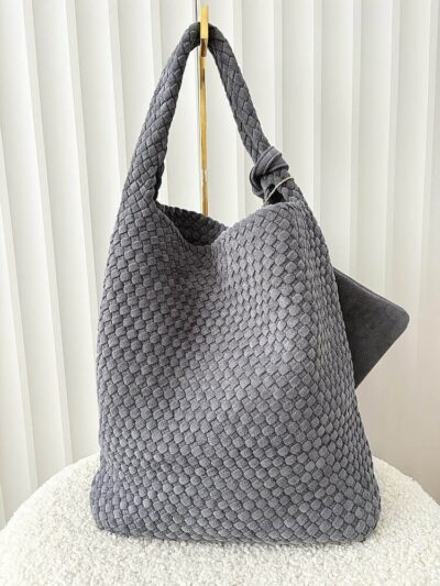 Torebka shopper na ramię szara plecionka ekozamsz