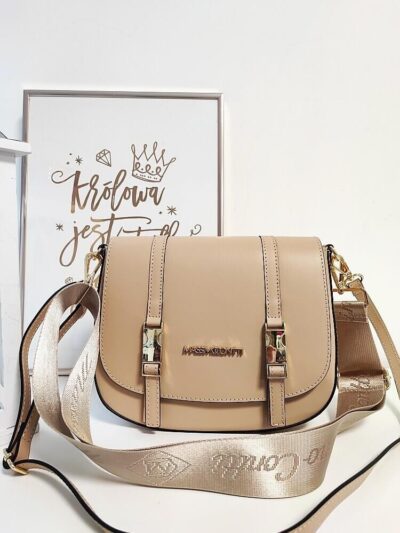 OUTLET Massimo Contti duża listonoszka skórzana beżowa z klapką