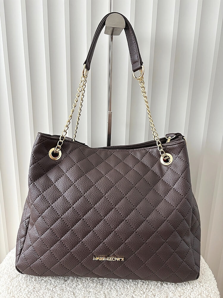Massimo Contti torba shopper pikowana czekoladowa