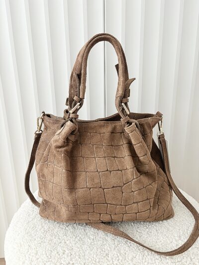 Laura Biaggi torba shopper zamszowa taupe design