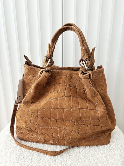 Laura Biaggi torba shopper zamszowa camelowa design