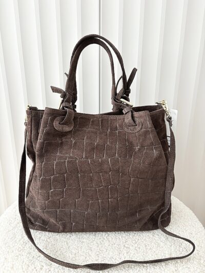 Laura Biaggi torba shopper zamszowa czekoladowa design