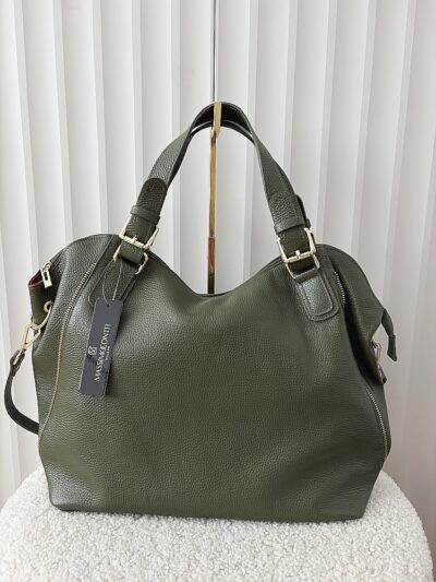 Massimo Contti torebka shopper skórzana ciemnozielona zip