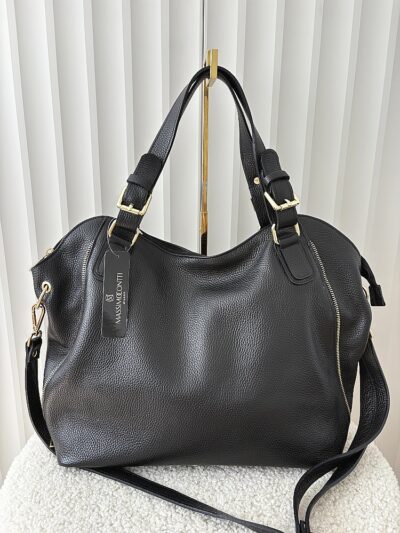 Massimo Contti torebka shopper skórzana czarna zip