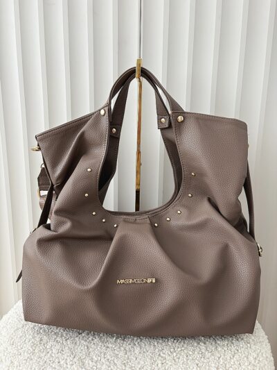 Massimo Contti torba shopper na ramię taupe ćwieki