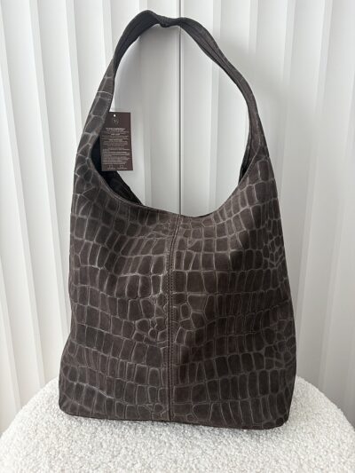 Włoska torebka shopper na ramię zamszowa czekoladowa design