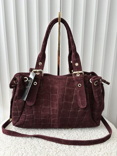 Massimo Contti torba shopper zamszowa bordowa design