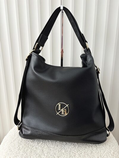 Laura Biaggi 2w1 torebka shopper plecak czarna z błyszczącym