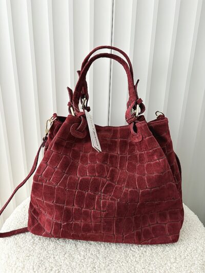 Laura Biaggi torba shopper zamszowa bordowa design