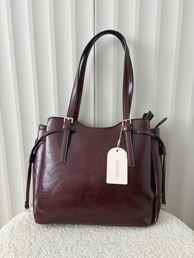 Ines Delaure torebka shopper bordowa trzykomorowa