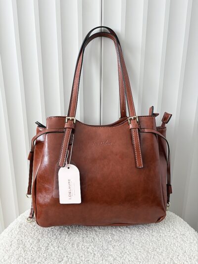 Ines Delaure torebka shopper camelowa trzykomorowa