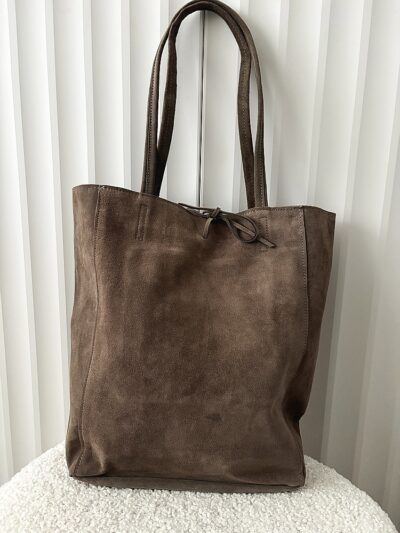 Laura Biaggi zamszowa torba shopper taupe z wiązaniem