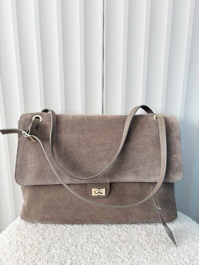 Torebka shopper zamszowa taupe z klapką